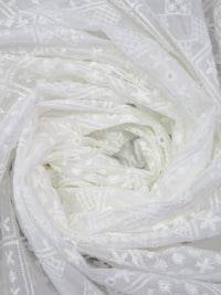 White Cotton/Polyester Double Border Stylized Diamond Embroidered Eyelet Voile - NY Designer - 53W