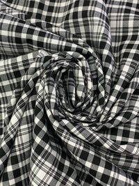 White/Black Polyester/Cotton/Lycra Yarn-Dyed Plaid Stretch Shirting 59W