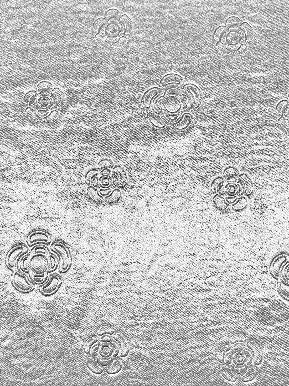 Silver 100% Polyester Embossed Floral Hammered Satin 55W
