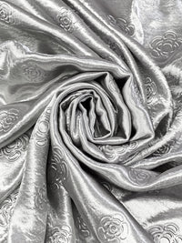Silver 100% Polyester Embossed Floral Hammered Satin 55W