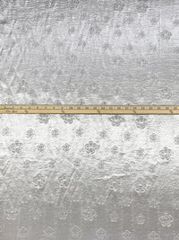 Silver 100% Polyester Embossed Floral Hammered Satin 55W