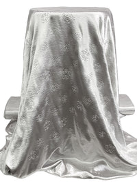 Silver 100% Polyester Embossed Floral Hammered Satin 55W