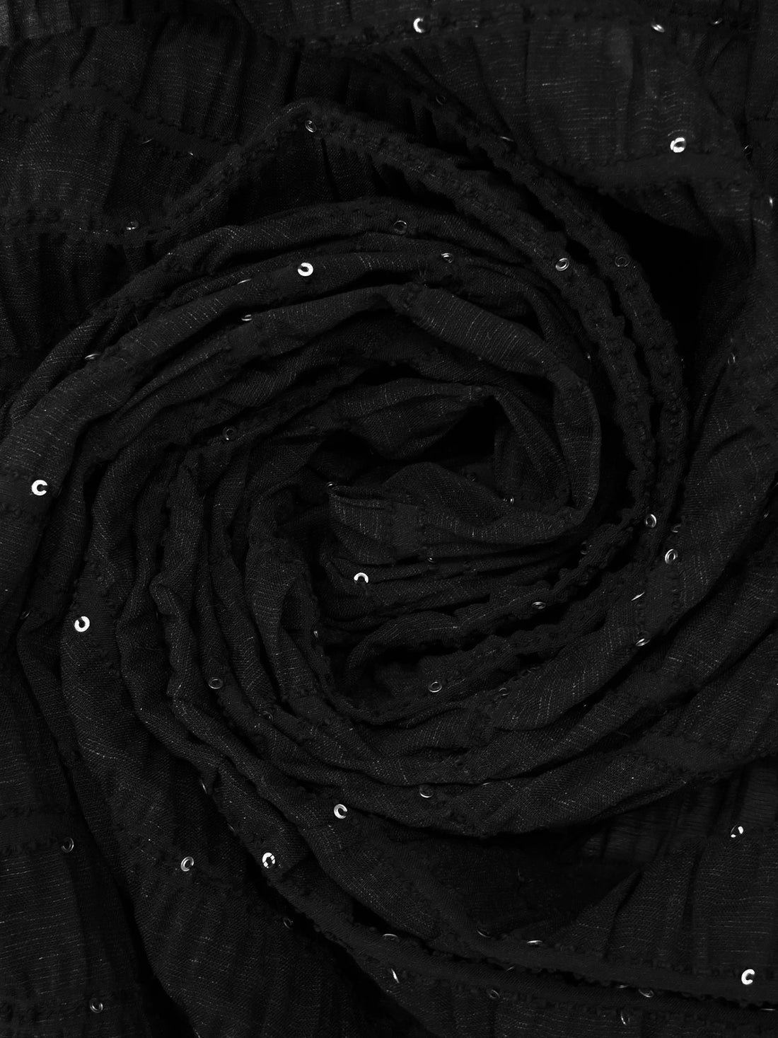 Black 100% Polyester Horizontal Stripe Sequin Shirred Chiffon - NY Designer - 54W