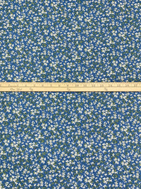 Lapis Blue/Laurel Green/White 100% Cotton Ditsy Floral Print Quilt-Weight Woven 42W