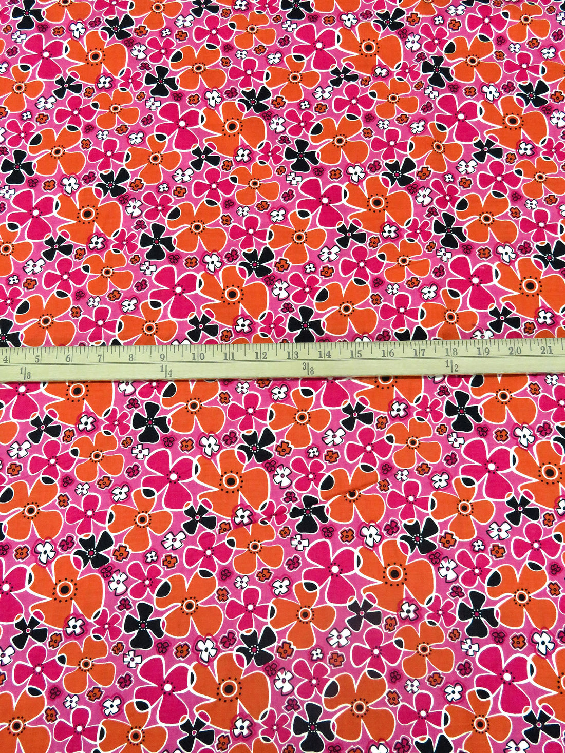 Brilliant Rose/Dark Coral Orange/Black/Multi 100% Cotton Abstract Floral Print Quilt Weight Woven 43W