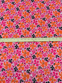 Brilliant Rose/Dark Coral Orange/Black/Multi 100% Cotton Abstract Floral Print Quilt Weight Woven 43W