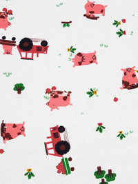 White/Red Jasper/Begonia Pink/Multi 100% Organic Cotton Farm Pigs Print Jersey Knit 58W