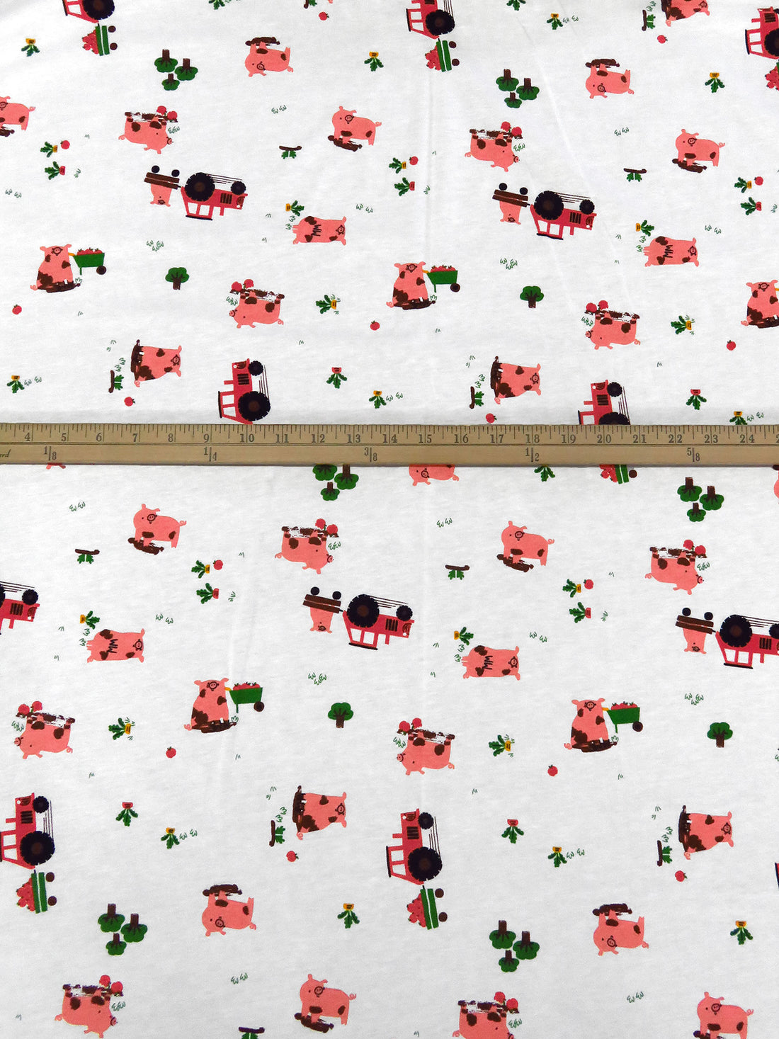 White/Red Jasper/Begonia Pink/Multi 100% Organic Cotton Farm Pigs Print Jersey Knit 58W