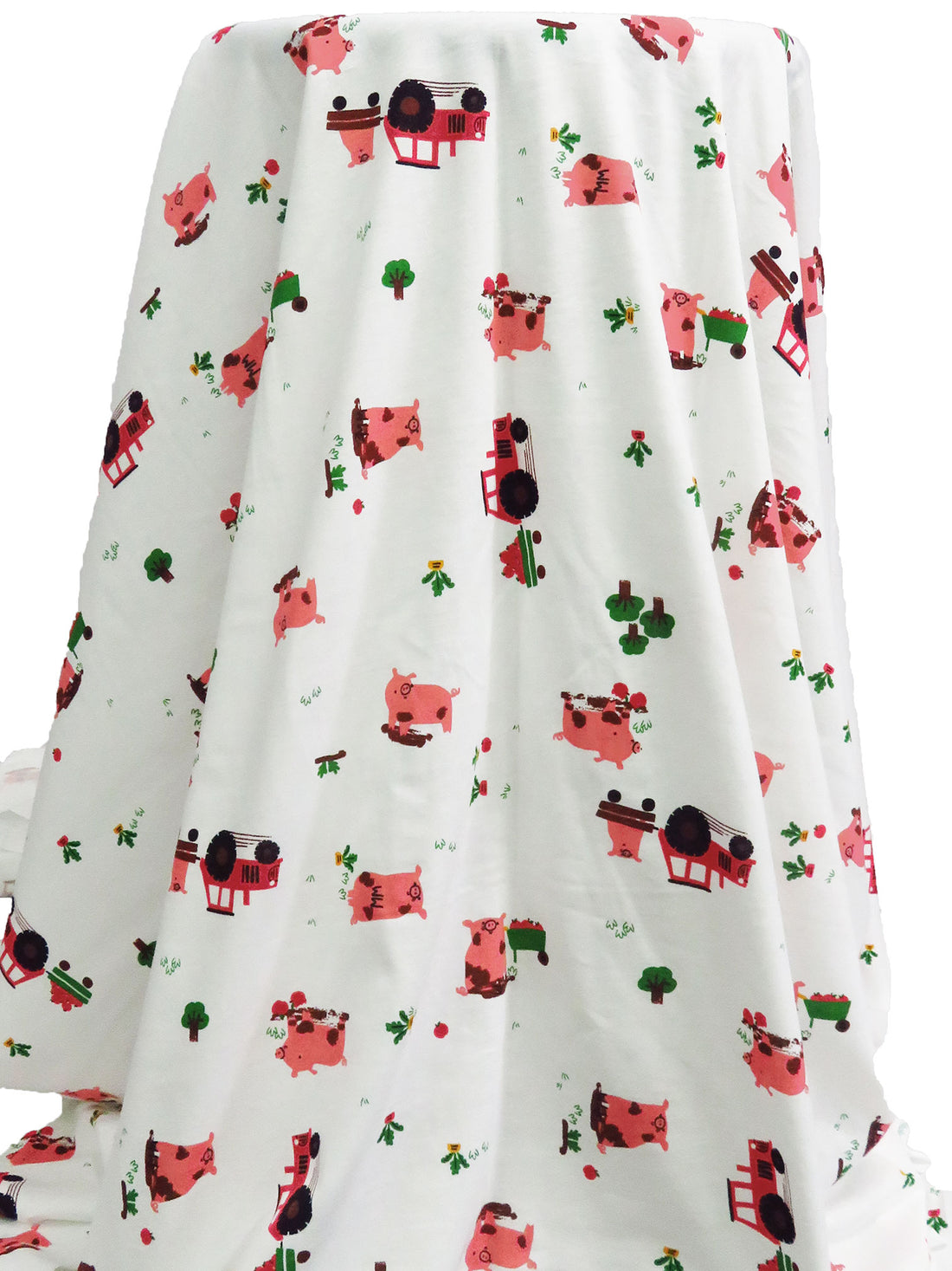 White/Red Jasper/Begonia Pink/Multi 100% Organic Cotton Farm Pigs Print Jersey Knit 58W