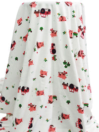 White/Red Jasper/Begonia Pink/Multi 100% Organic Cotton Farm Pigs Print Jersey Knit 58W