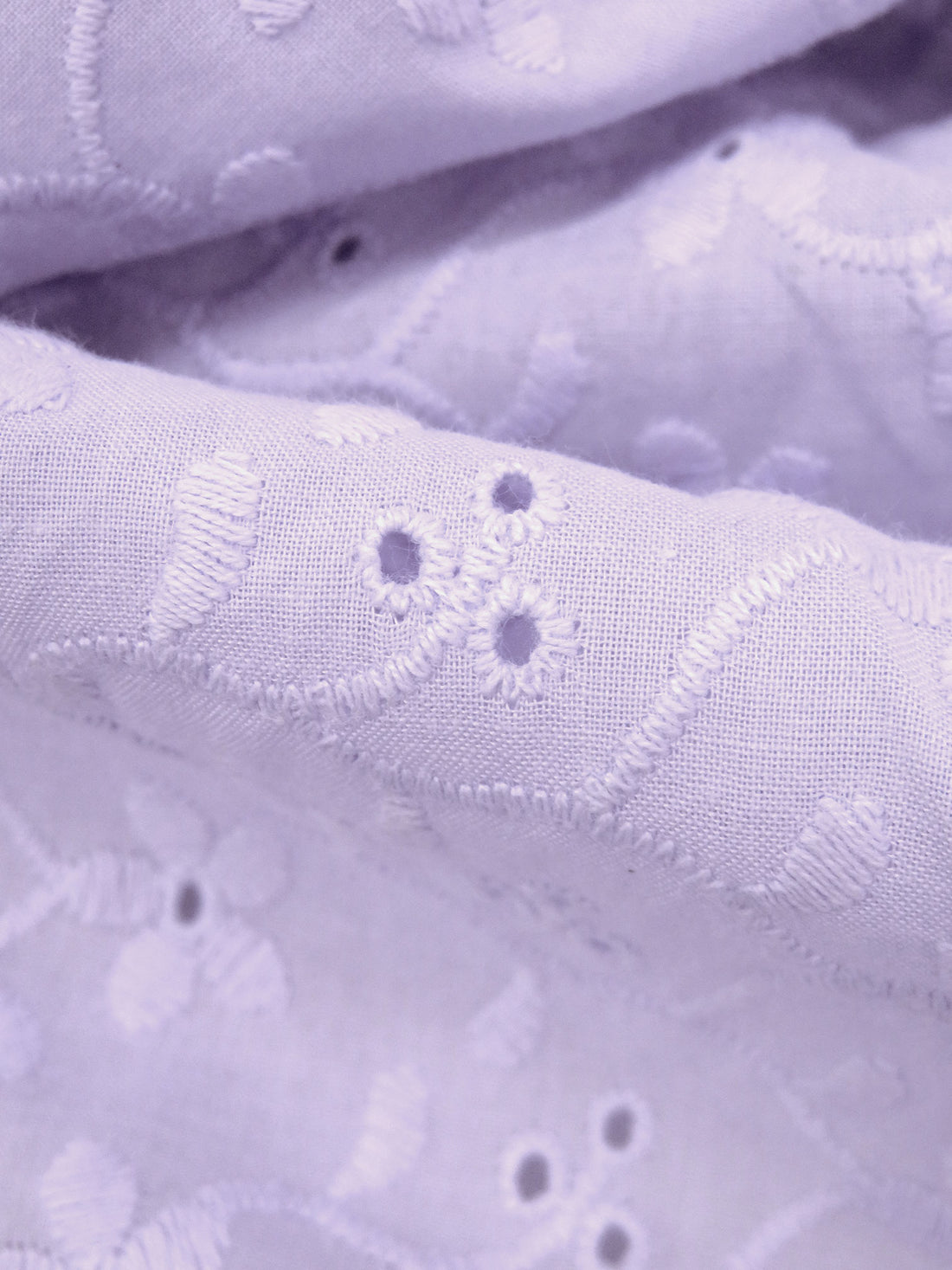 Lavender 100% Cotton Double Border Embroidered Floral Eyelet Voile 50W