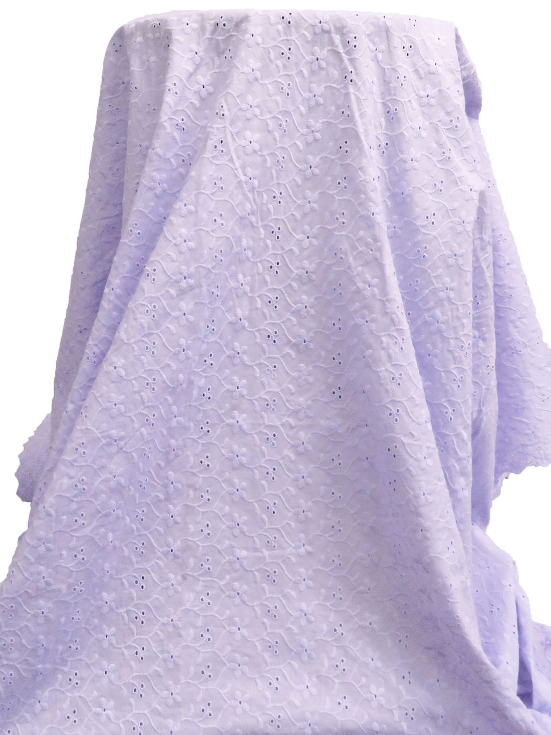 Lavender 100% Cotton Double Border Embroidered Floral Eyelet Voile 50W