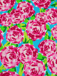 Fuchsia/Hawaii Blue/Lime/Multi 100% Cotton Abstract Floral Print Quilt Weight Woven 43W