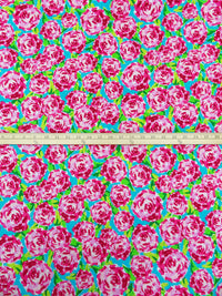 Fuchsia/Hawaii Blue/Lime/Multi 100% Cotton Abstract Floral Print Quilt Weight Woven 43W