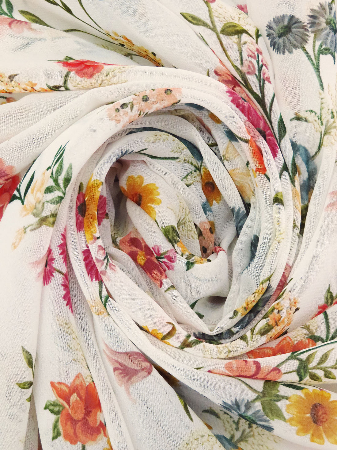 Off-White/Salmon/Olive Green/Multi 100% Polyester Wildflower Print Chiffon - NY Designer - 56W