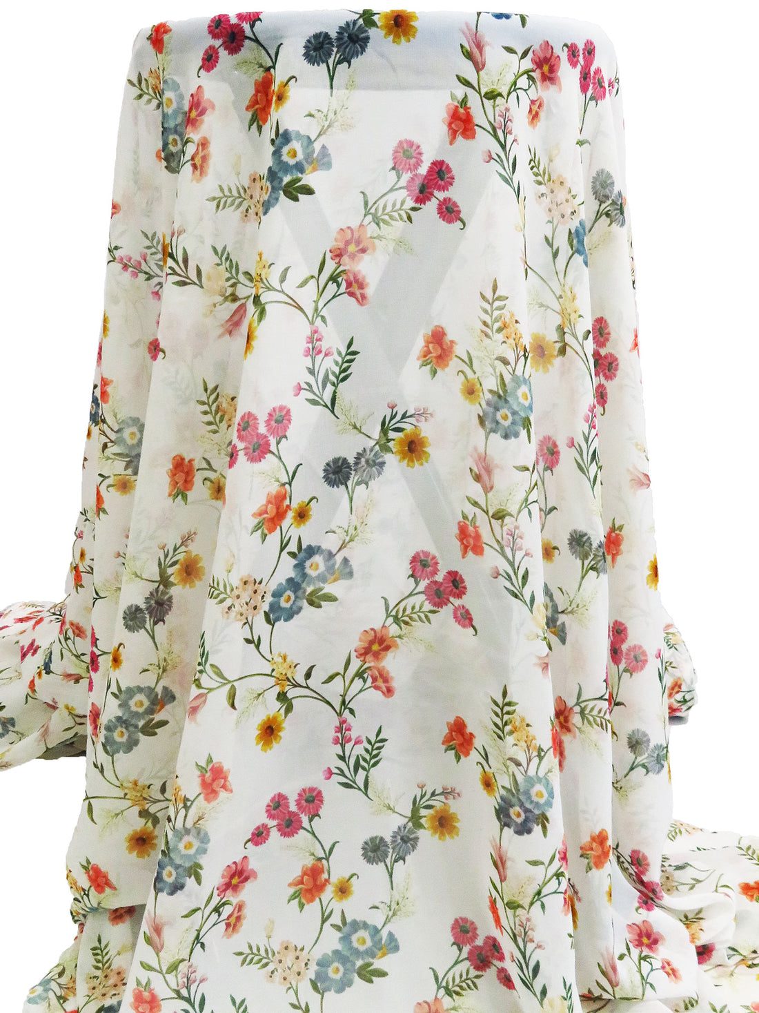 Off-White/Salmon/Olive Green/Multi 100% Polyester Wildflower Print Chiffon - NY Designer - 56W