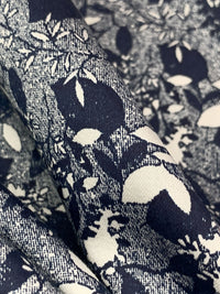 Dark Navy/White 100% Rayon Floral Print Sateen Challis 57W