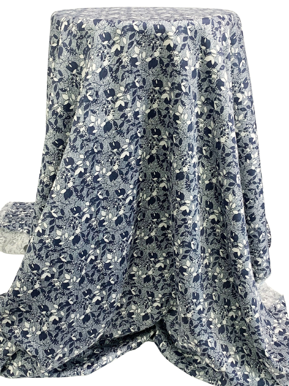 Dark Navy/White 100% Rayon Floral Print Sateen Challis 57W