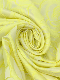 Canary Yellow/Off-White 100% Polyester Floral Weave Brocade - NY Designer - 61W