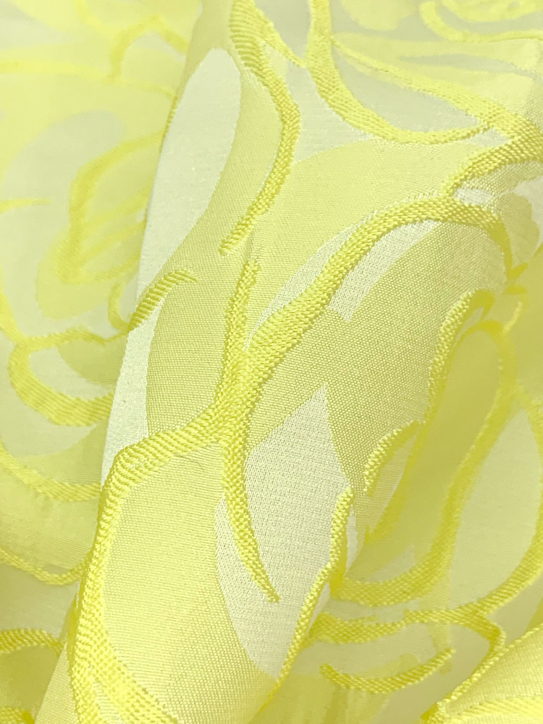 Canary Yellow/Off-White 100% Polyester Floral Weave Brocade - NY Designer - 61W