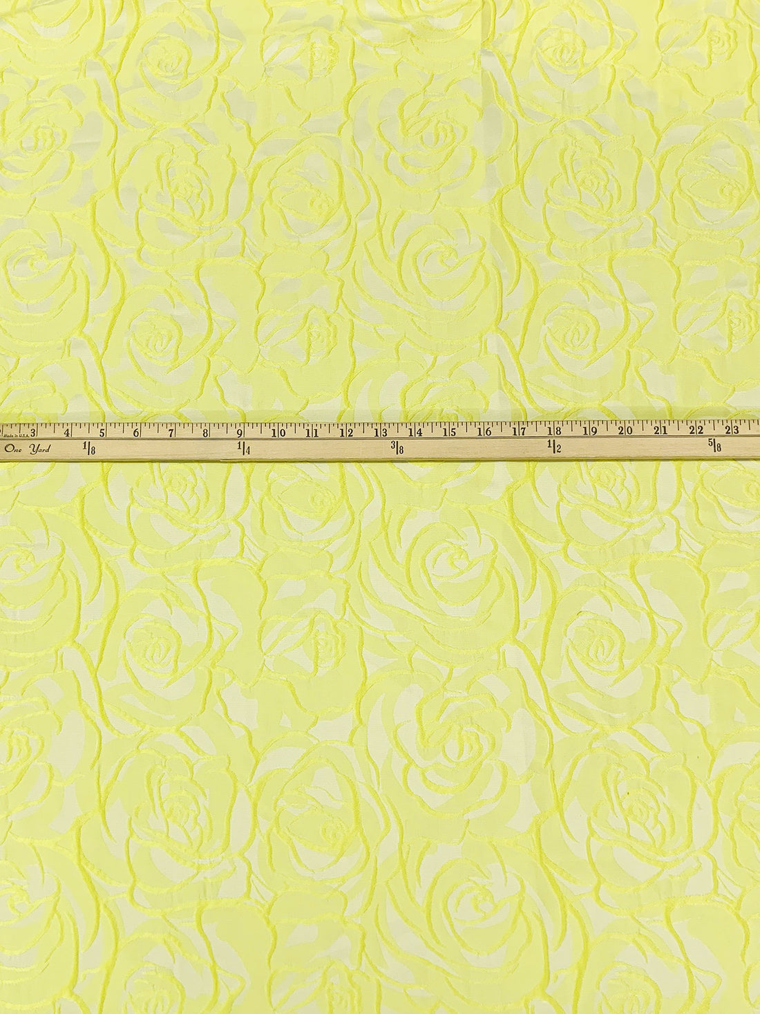 Canary Yellow/Off-White 100% Polyester Floral Weave Brocade - NY Designer - 61W