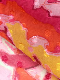 Cherry Blossom Pink/Orange Nectar/Multi 100% Polyester Floral Print Swiss Dot Chiffon - NY Designer - 57W