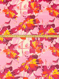 Cherry Blossom Pink/Orange Nectar/Multi 100% Polyester Floral Print Swiss Dot Chiffon - NY Designer - 57W