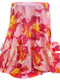 Cherry Blossom Pink/Orange Nectar/Multi 100% Polyester Floral Print Swiss Dot Chiffon - NY Designer - 57W