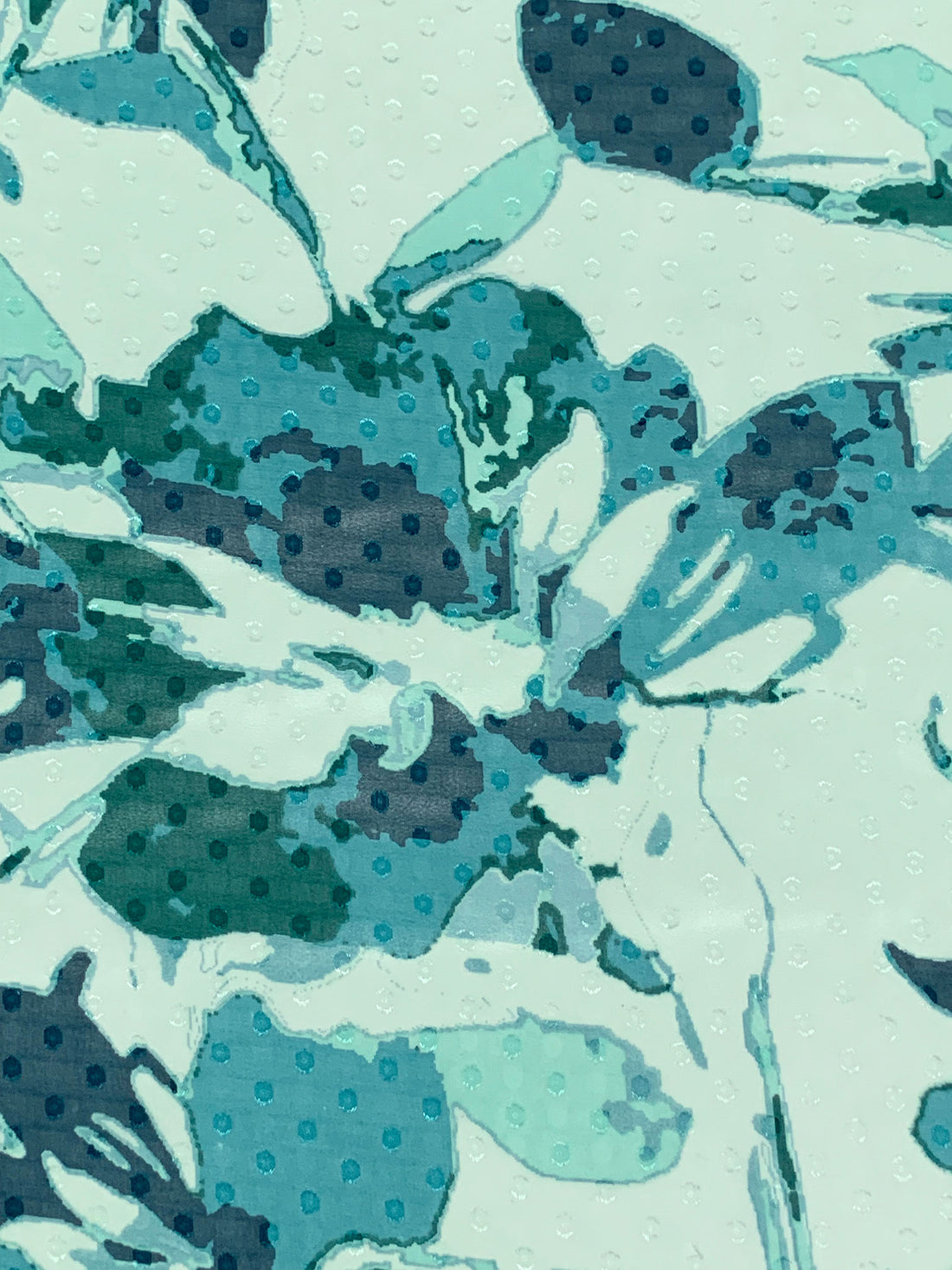 Muted Mint/Cadet Blue/Multi 100% Polyester Floral Print Swiss Dot Chiffon - NY Designer - 57W