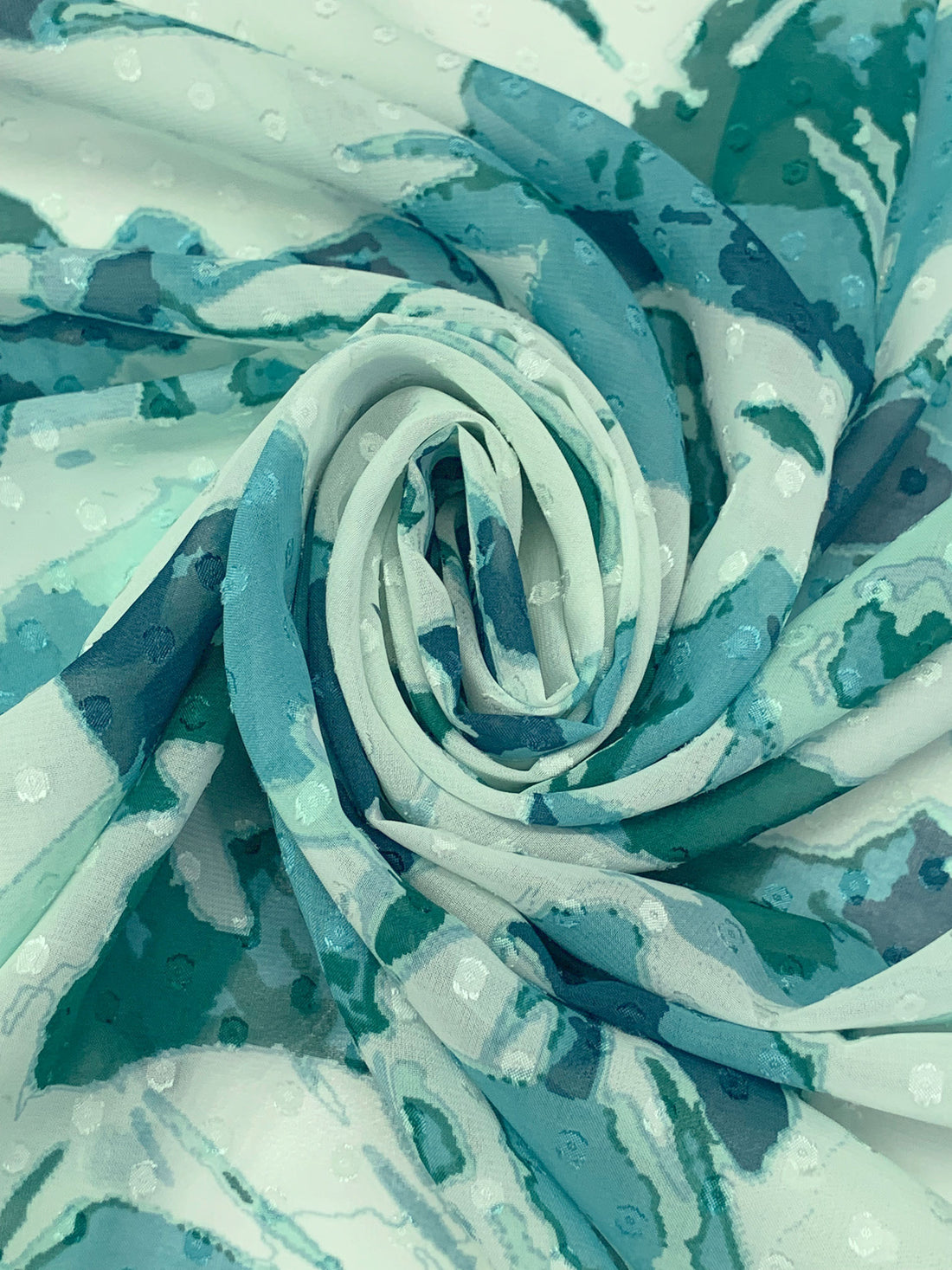 Muted Mint/Cadet Blue/Multi 100% Polyester Floral Print Swiss Dot Chiffon - NY Designer - 57W