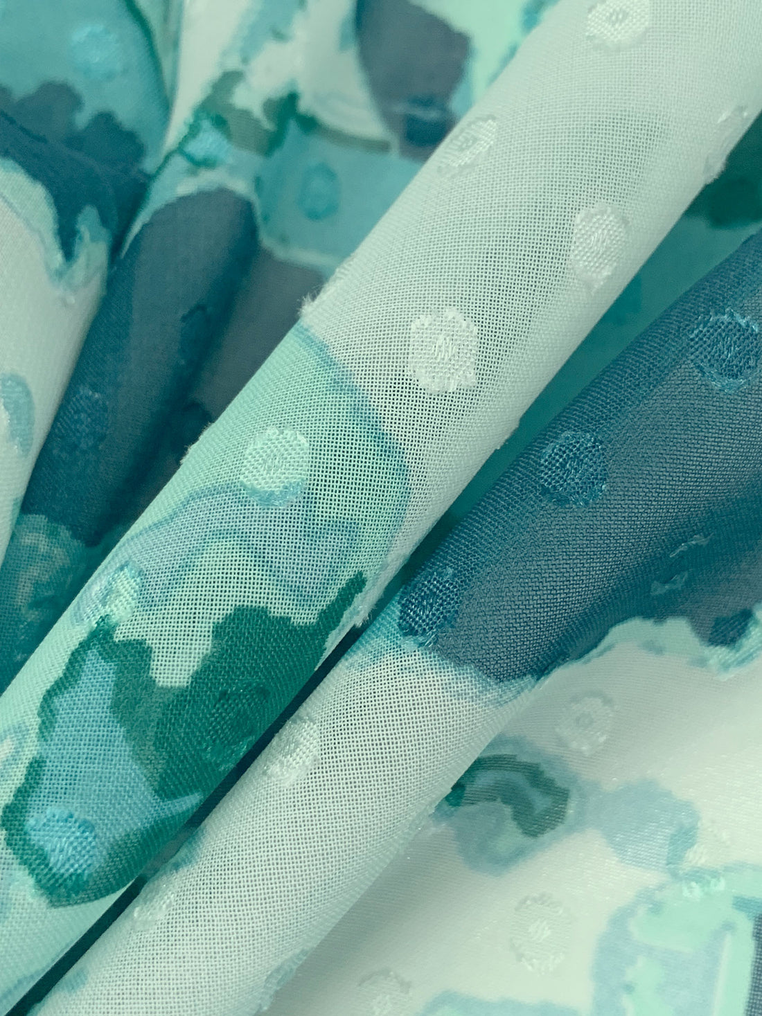 Muted Mint/Cadet Blue/Multi 100% Polyester Floral Print Swiss Dot Chiffon - NY Designer - 57W