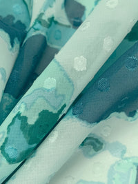 Muted Mint/Cadet Blue/Multi 100% Polyester Floral Print Swiss Dot Chiffon - NY Designer - 57W