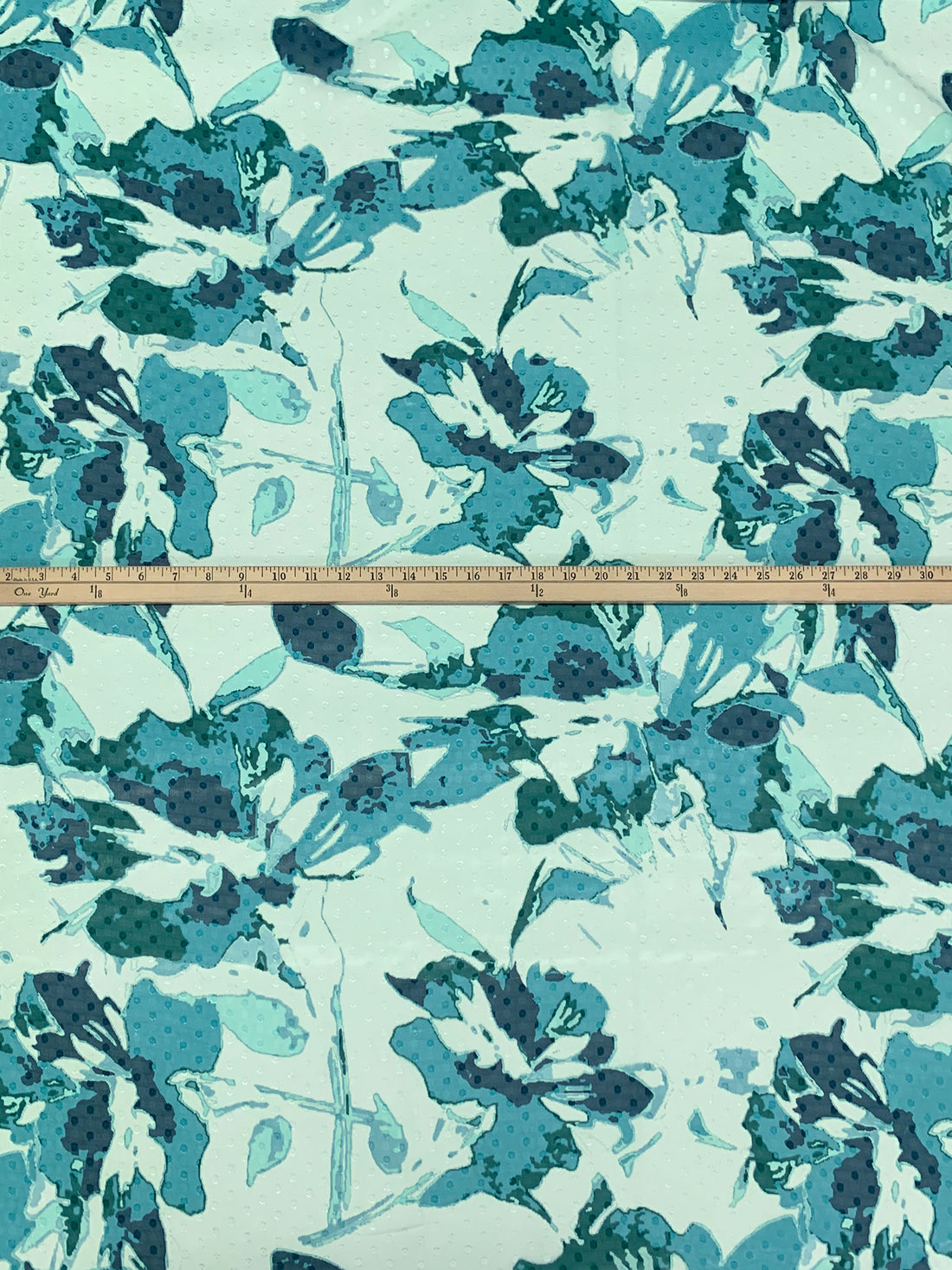 Muted Mint/Cadet Blue/Multi 100% Polyester Floral Print Swiss Dot Chiffon - NY Designer - 57W