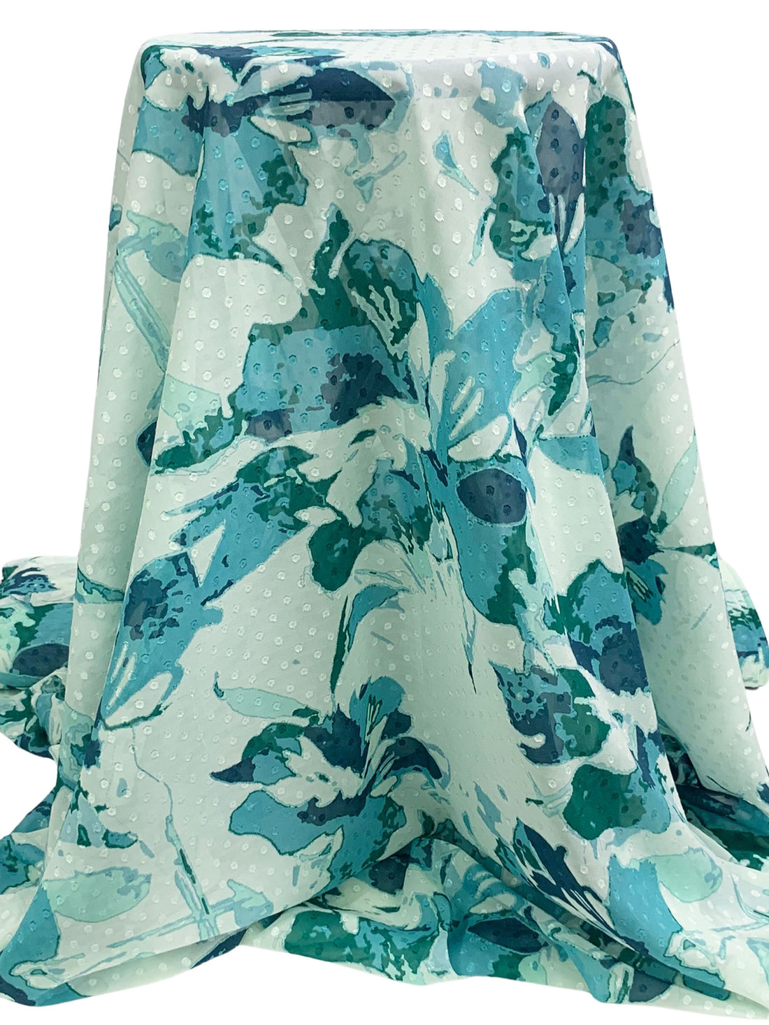 Muted Mint/Cadet Blue/Multi 100% Polyester Floral Print Swiss Dot Chiffon - NY Designer - 57W