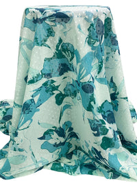 Muted Mint/Cadet Blue/Multi 100% Polyester Floral Print Swiss Dot Chiffon - NY Designer - 57W