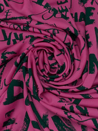 Magenta Pink/Black 100% Polyester Designer Print Washed Charmeuse - NY Designer - 58W
