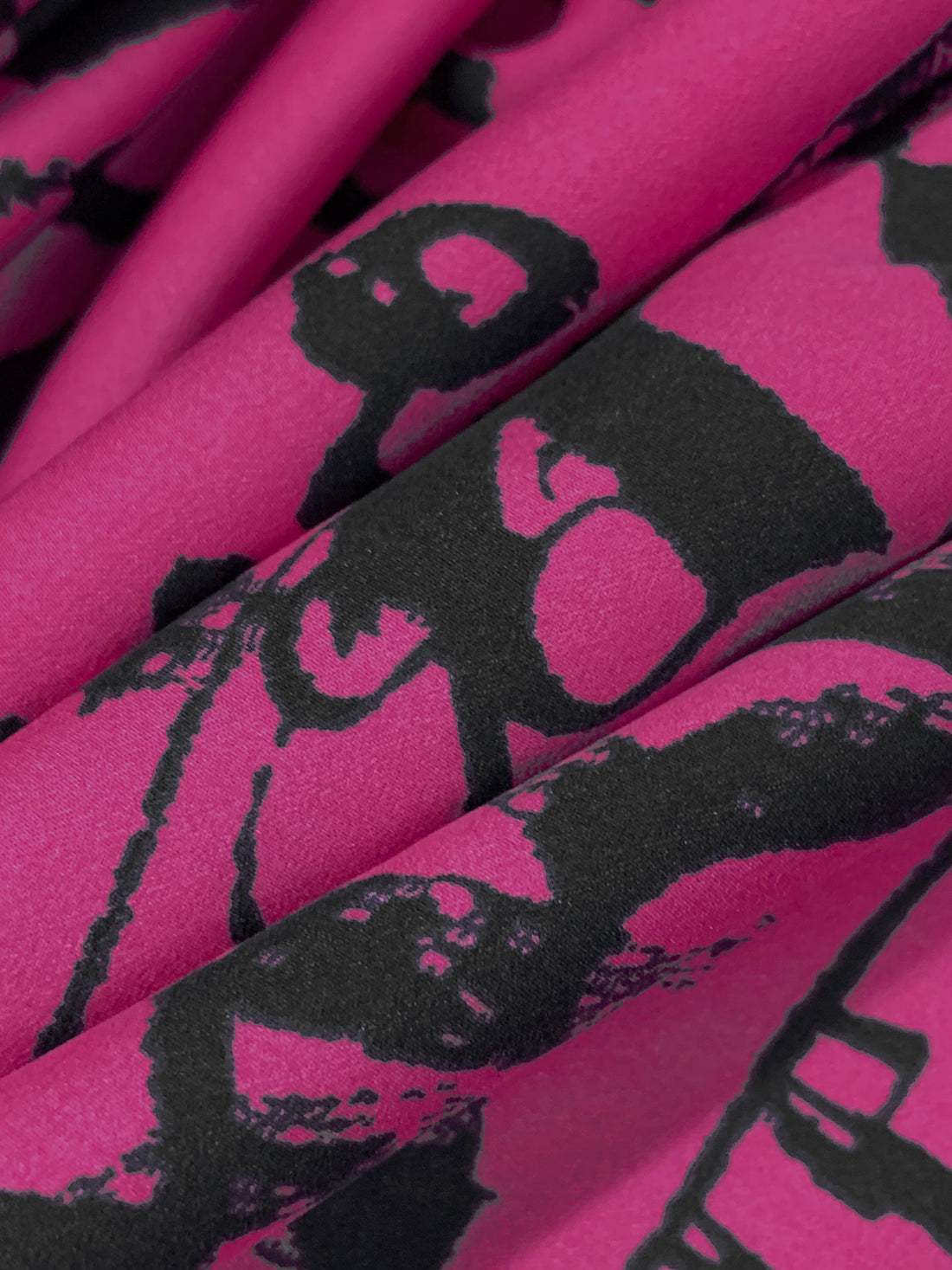 Magenta Pink/Black 100% Polyester Designer Print Washed Charmeuse - NY Designer - 58W