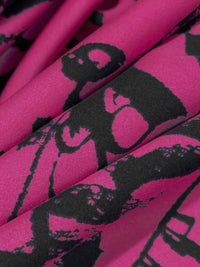 Magenta Pink/Black 100% Polyester Designer Print Washed Charmeuse - NY Designer - 58W