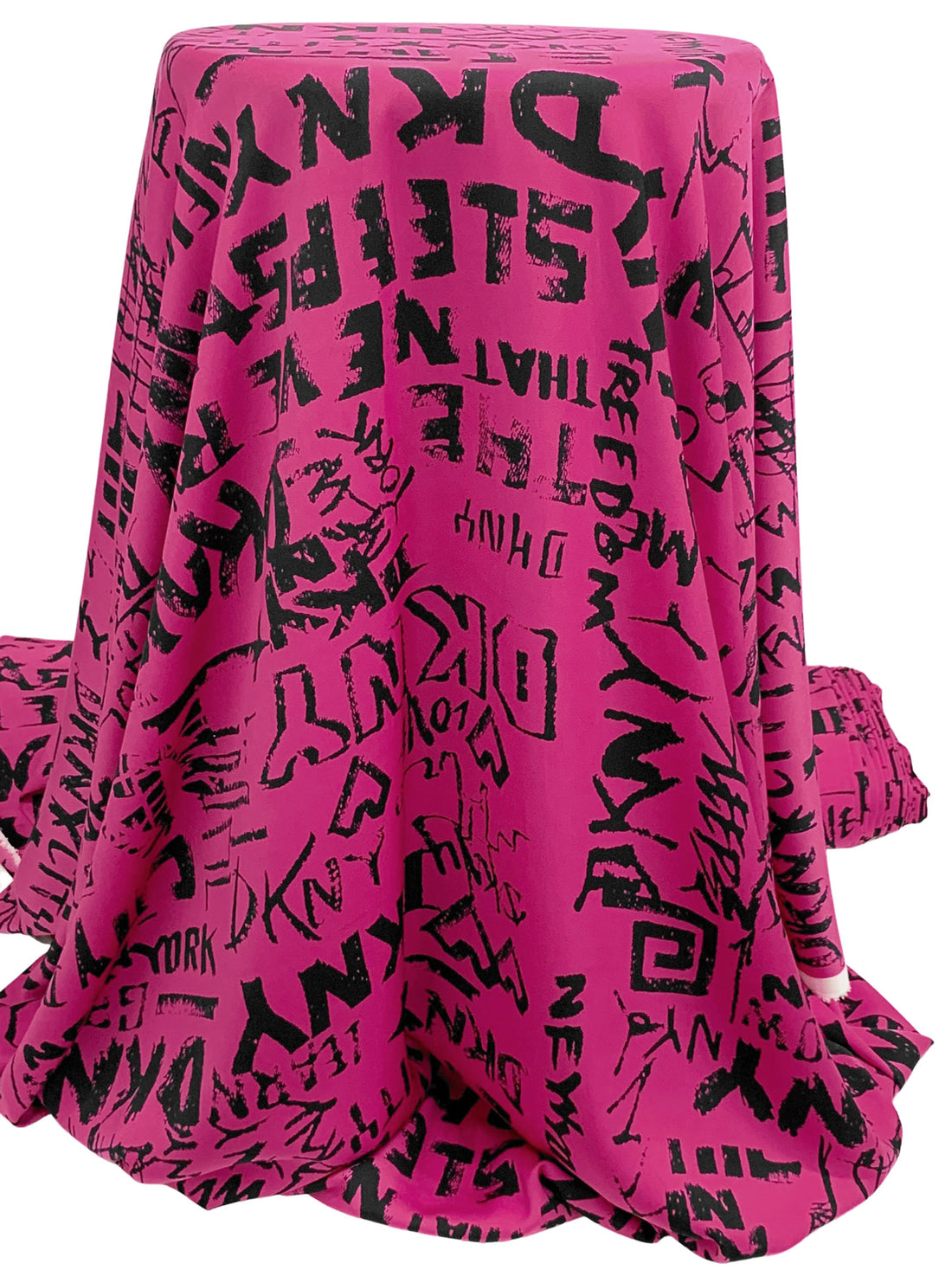 Magenta Pink/Black 100% Polyester Designer Print Washed Charmeuse - NY Designer - 58W
