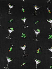 Black/Polar Ice/Olivine/Multi 100% Cotton Cocktail Print Sateen Shirting - NY Designer - 57W