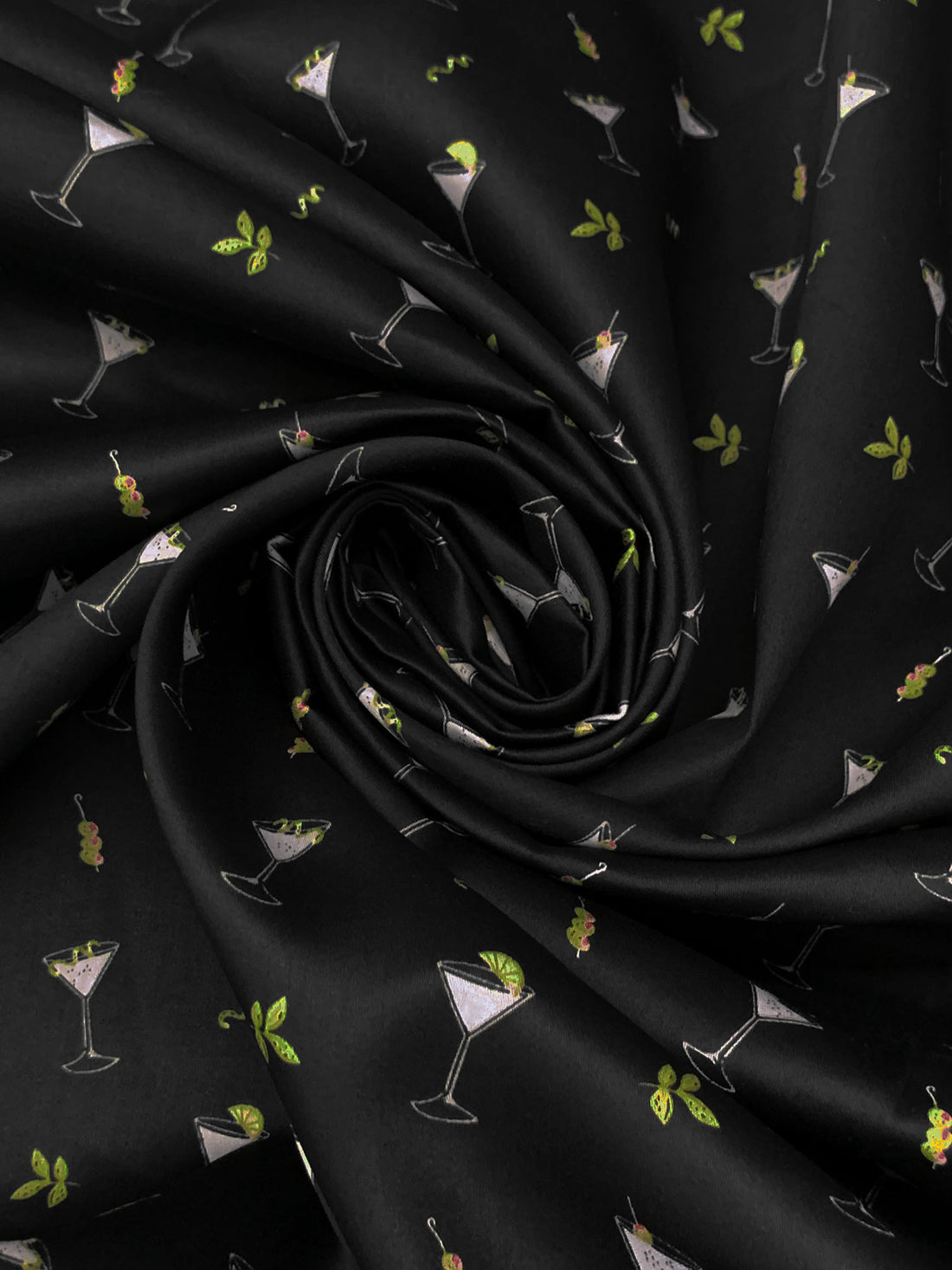Black/Polar Ice/Olivine/Multi 100% Cotton Cocktail Print Sateen Shirting - NY Designer - 57W