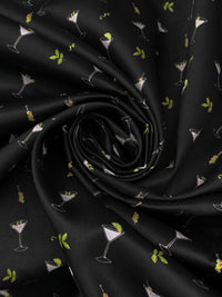 Black/Polar Ice/Olivine/Multi 100% Cotton Cocktail Print Sateen Shirting - NY Designer - 57W