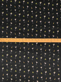 Black/Polar Ice/Olivine/Multi 100% Cotton Cocktail Print Sateen Shirting - NY Designer - 57W