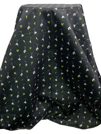 Black/Polar Ice/Olivine/Multi 100% Cotton Cocktail Print Sateen Shirting - NY Designer - 57W