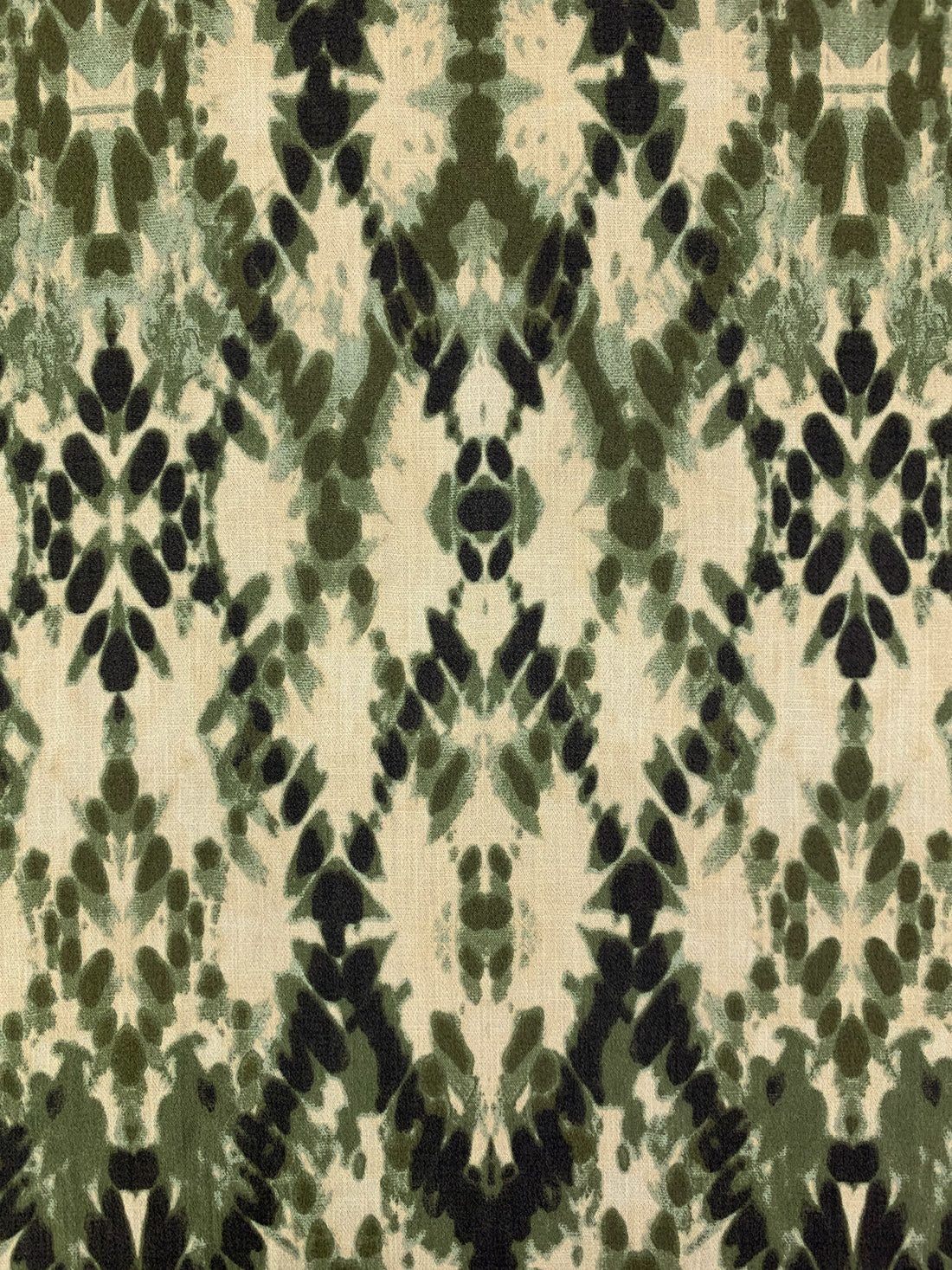 Rifle Green/Beige/Black Rayon/Nylon Abstract Print Crepe Blouse Weight Woven 56W