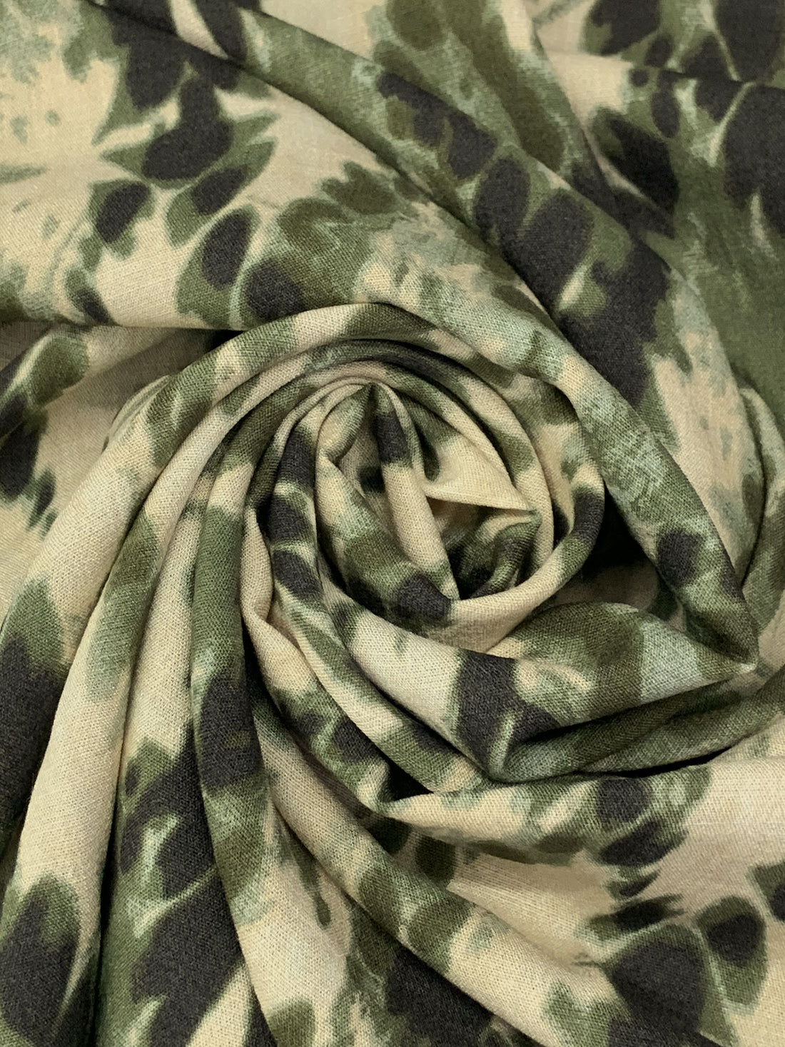 Rifle Green/Beige/Black Rayon/Nylon Abstract Print Crepe Blouse Weight Woven 56W