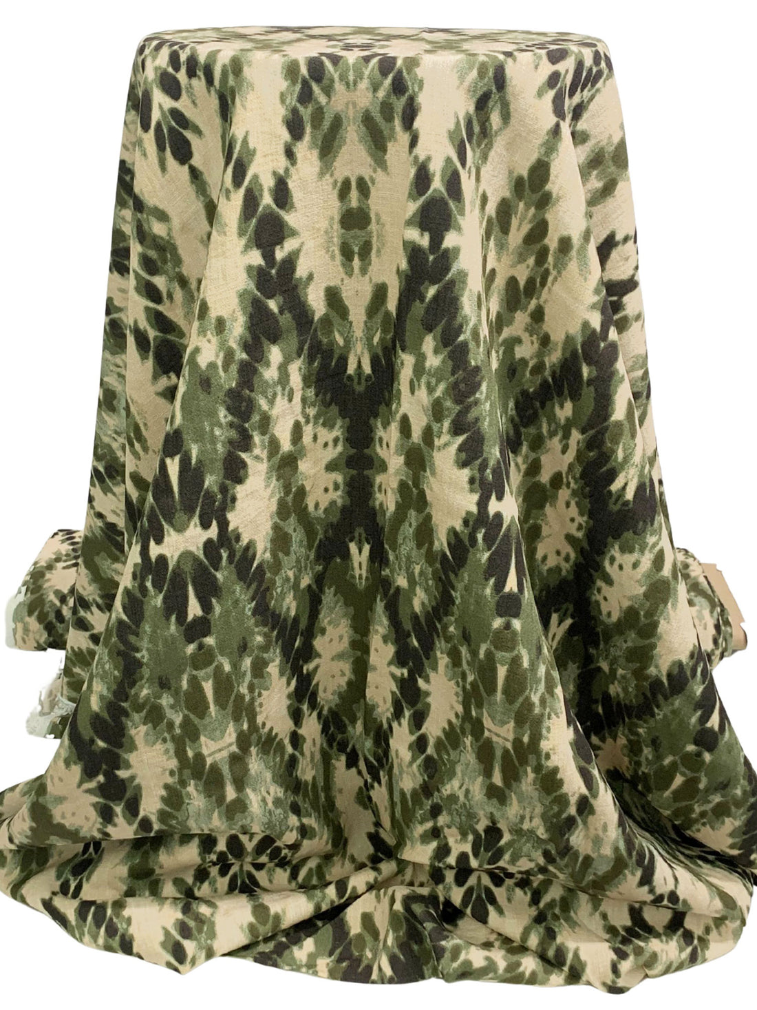 Rifle Green/Beige/Black Rayon/Nylon Abstract Print Crepe Blouse Weight Woven 56W