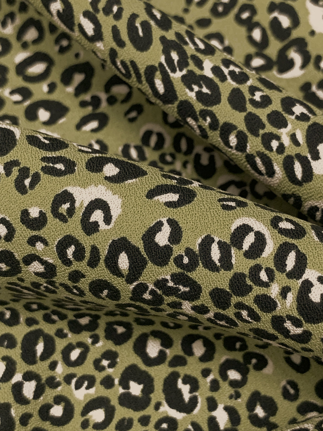 Sage Green/Black/Palest Pink 100% Rayon Animal Print Crepe Challis 55W