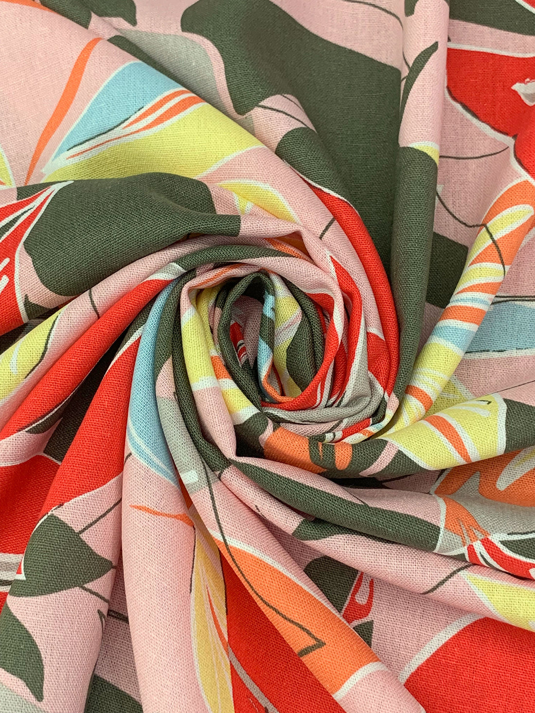 Rosebud Pink/Red/Crystal Blue/Multi Rayon/Linen Floral Print Mid-Weight Woven 53W