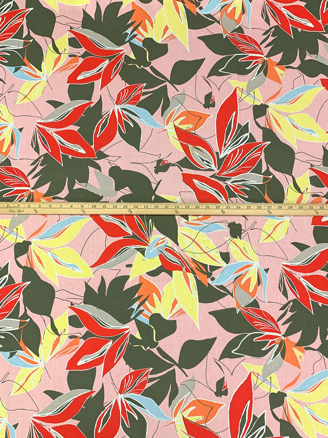 Rosebud Pink/Red/Crystal Blue/Multi Rayon/Linen Floral Print Mid-Weight Woven 53W